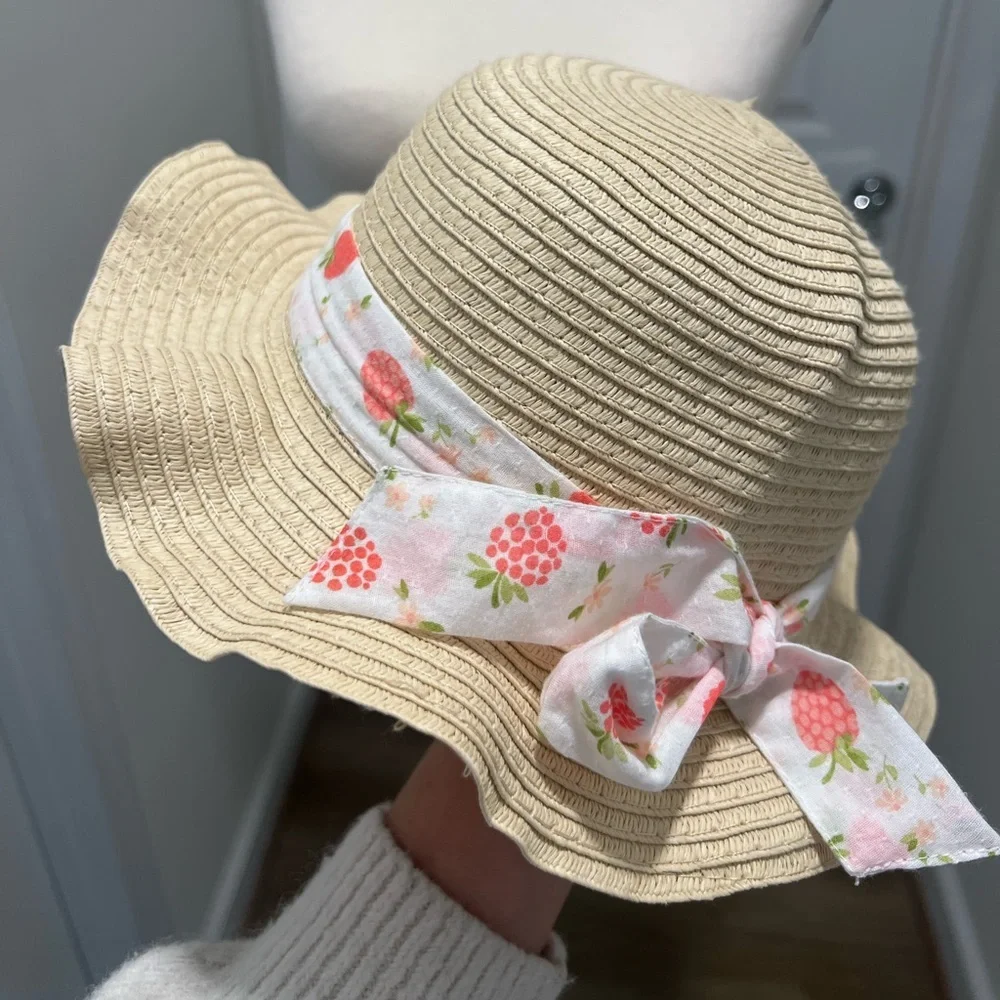 Straw Sun Hat with Floral Ribbon for Kids